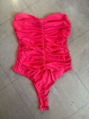 Fashion Nova Neon Pink Strapless Bodysuit